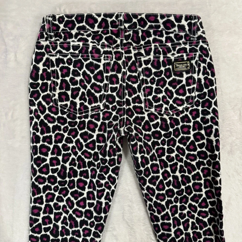 Michael Kors Leopard Print Skinny‎ Jeans Size 0 Pink & Black White Gold Mob Wife